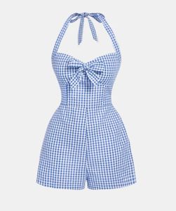 Blue Gingham Halter Neck Playsuit