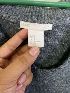 Gray V-Neck Knit Sweater