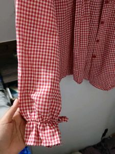 Red Gingham Button-Up Shirt