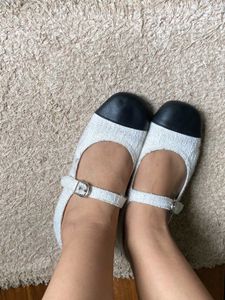 Chic Tweed Mary Janes with Black Cap Toe