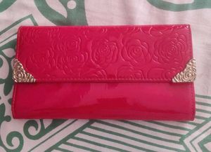 Hot Pink Rose Embossed Patent Leather clutch