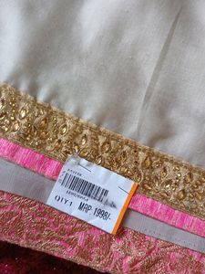 Designer Cream And Peach Colour Saree