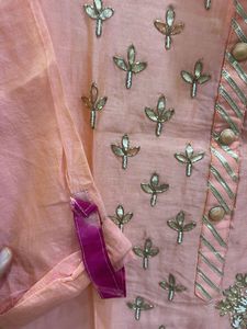 Elegant Peach Embroidered Kurta with inner skirt