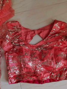 Net Lehanga Pink With Blouse And Dupatta