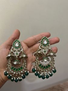 Elegant Green Stone Jhumka Earrings