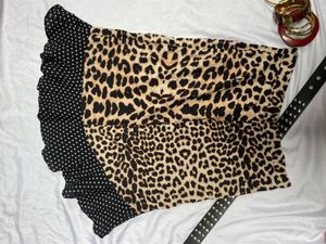 Leopard Print &amp; Polka Dot Ruffle Skirt