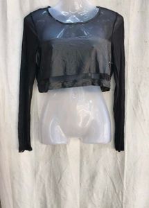 75209. Sheer Long Sleeve Mesh Crop Top