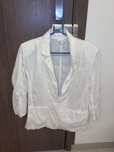 White Linen Blend Blazer
