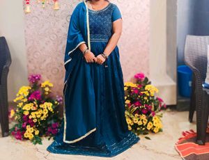Elegant Teal Ethnic Gown with Dupatta
