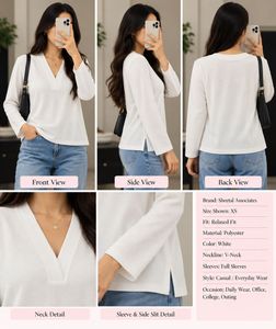 White V-Neck Long Sleeve Relaxed Fit Top