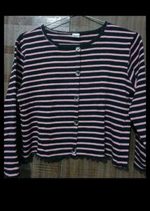 Striped Button-Up Cardigan
