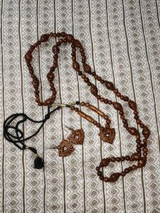 Wooden Beaded Necklace & Earring Set
