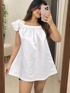 White Puff Sleeve Dress for Girls 8-9 years