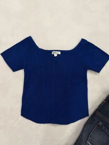 Blue V-Neck crop Top