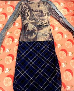 Newme Graphic Print Long mesh top with skirt
