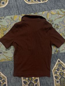 Ribbed Polo Neck Cropped Top