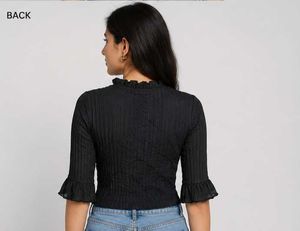 Black Ribbed Mock Neck Top