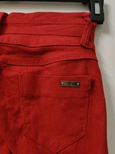 Red High-Waisted Button-Up Pants