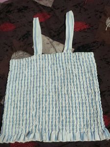 Blue Striped Smocked Top &amp; Shirt Set
