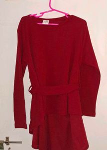 Maroon Peplum Top with Belt