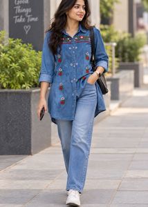 Embroidered Denim Shirt Co-ord set
