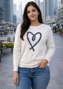White Rope Heart Sweater