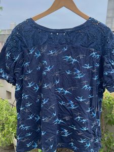Navy Blue Bird Print Top