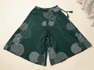 Olive Culottes Trousers with Drawstring Waist