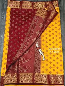Vibrant Yellow &amp; Maroon Silk Saree