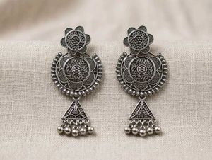 Oxidized Silver Jhumka Earrings