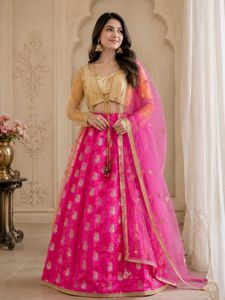 Golden blouse pink lahnga with shrug