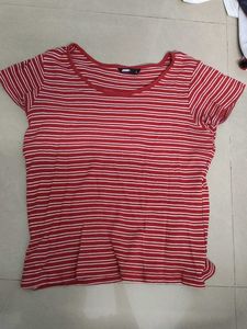 Red & White Striped Cropped T-Shirt