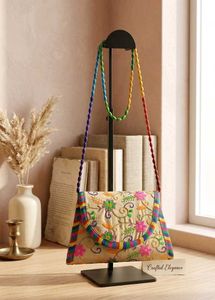 Embroidered Clutch Bag with Beaded Strap