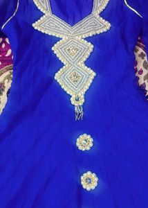 Blue Colour Dress White Sequence Work