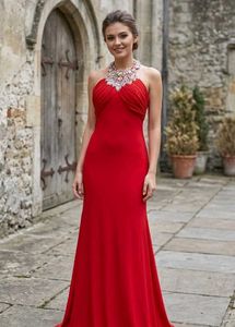 Elegant Red Halter Neck Evening Gown