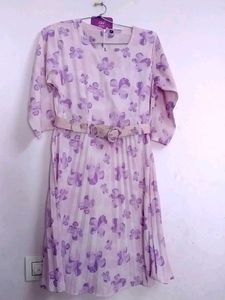 Floral Print Pleated Midi Dress,