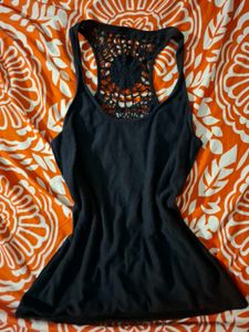 boho black crochet tank top ( spiderweb detail )