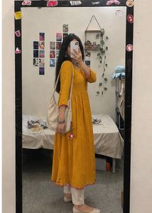 Yellow Printed Anarkali Kurta