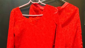 Vibrant Red Kurta Set with Trousers
