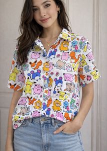 Pokemon Cartoon Print Button-Up Shirt