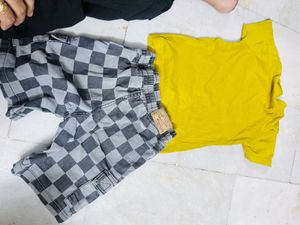 Boys Yellow T-Shirt &amp; Checkered Shorts Set