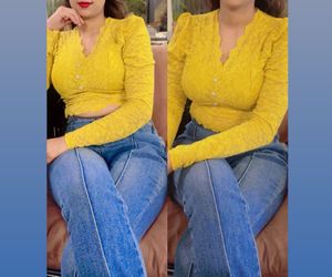 Yellow Lace Crop Top with Pearl Buttons