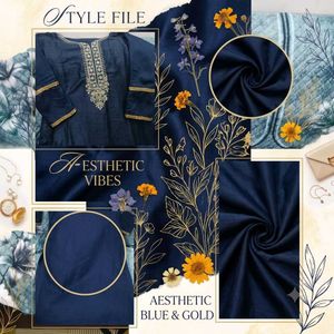 Navy Blue Kurti Set with Golden Embroidery
