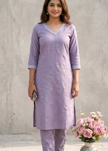 Elegant Purple Kurta Set with Pants