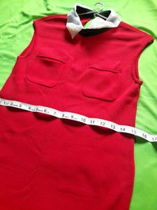 Unique Retro Polo Red Sleeveless Mini Dress pocket