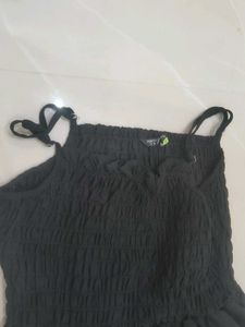 Black Smocked Dress with Straps
