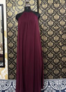 Elegant Burgundy Halter Neck Gown