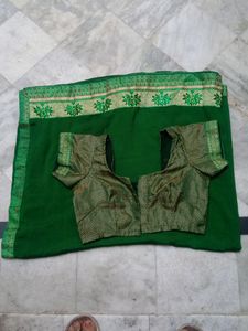new green saree with contrast blouse