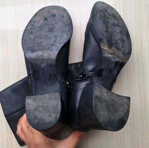 Black Faux Leather Block Heel Ankle Boots