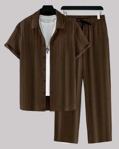 Men's Premium Coffee Brown Pleated Co-ord Set | Te